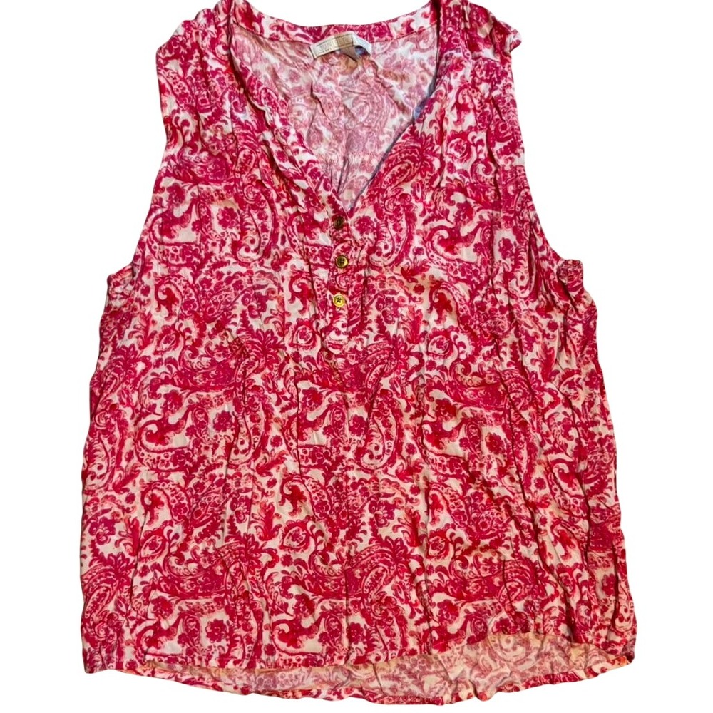 Juniper + Lime Womens XL Pink Paisley Sleeveless Button Front V-Neck Blouse Top